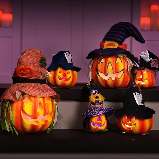 JOYIN 6 Pcs Light Up Pumpkins Halloween Decorations Outdoor Indoor Jack O Lanterns Decor LED Foam Home Large Trick Or Treat Bucket