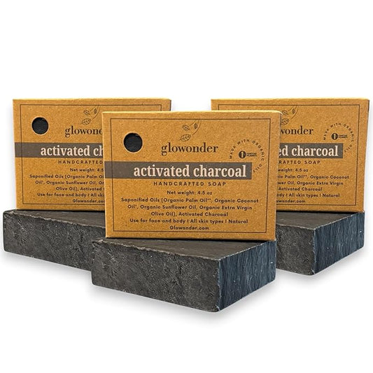 3 Pack Activated Charcoal Handmade Organic Bar Soap for Face and Body - Moisturizing, All-Natural, Cruelty-Free - Botanical Ingredients - Shower, Bath, Hand Soaps, Gifts - 13.5 oz