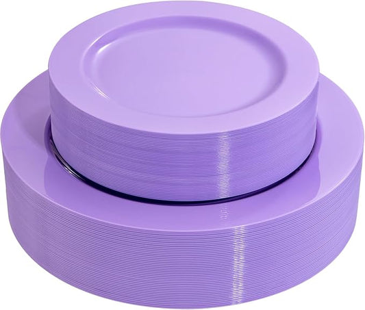 FLOWERCAT 60PCS Easter Plates - Purple Plastic Plates - Heavy Duty Purple Plates Disposable for Easter Party/Wedding - Include 30PCS 10.25" Purple Dinner Plates and 30PCS 7.5" Purple Dessert Plates