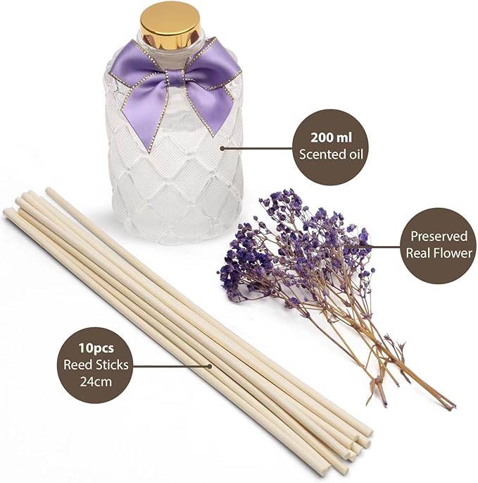 UCC Premium Reed Diffuser Set with Preserved Flower Reed Sticks, 6.76 fl oz French Cade Lavender Scented Room Diffuser Home Fragrance Essential Oil Reed Diffuser for Bedroom Bathroom Home Décor Office