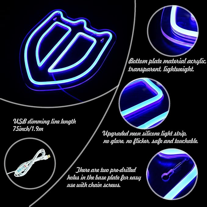 FF14 Paladin Neon Sign for Wall Decor, Shield Neon Light for Game Room, Bedroom, Man Cave, Birthday Decorations, Fans Gifts, Collection, USB Powered, Blue, 11.8"x 9.8"