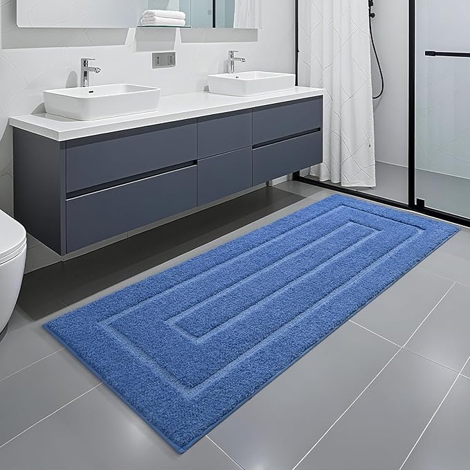 HOMORE Bathroom Runner Rug 24x60 Inch Soft Absorbent Bathroom Rug Runner, Blue Washable Bath Runners Rugs Non Slip Long Bath Rugs for Shower Tub