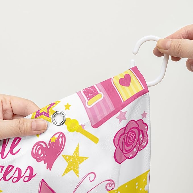 AILONEN Princess Castle Shower Curtain,Cartoon Butterfly and Rose Bathroom Shower Curtain for Girls Boys Kids Teens, 60" W*72" H Pink Glitter Star Theme Bathroom Decor