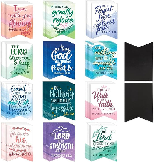 72 Pieces Christian Magnetic Bookmarks for Women, Small Religious Scripture Bible Verse Magnets, 12 Watercolor Designs (1 x 1 in Bible Bookmark)