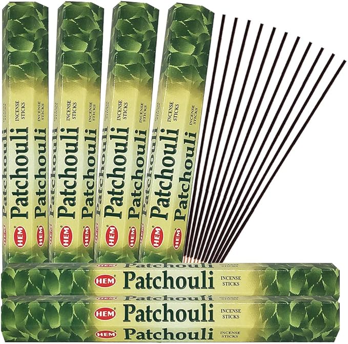 TRUMIRI Patchouli Incense Sticks and Incense Stick Holder Bundle: 1 Set of 6 Packets, 120 Pieces, 6 Incenses per Packet