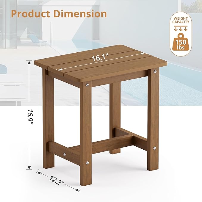 LUE BONA Outdoor Side Table Set of 2, HDPS Small Outdoor Table, Adirondack Side Table, Outside End Table for Patio, Porch, Deck, Pool, Weather Resistant/Easy Maintenance/Indoor or Outdoor Use, Brown