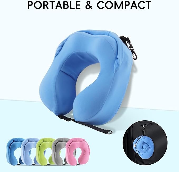 Hooded Neck Pillow for Kids and Adults, 100% Pure Memory Foam Upgraded Travel Pillow with Hood, Kids Neck Pillow for Airplane, Outdoor, Office, Soft, Washable, Easy Storage, Shark