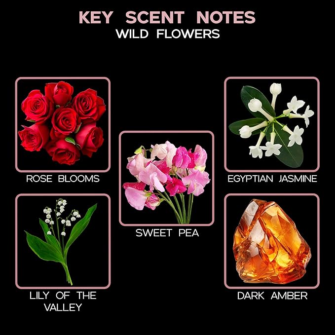 LOVSPA Wild Flowers Reed Diffuser Set - Rose, Jasmine, Sweet Pea & Dark Amber Scent Diffuser - Non-Toxic Oil Reed Diffuser - Made in The USA