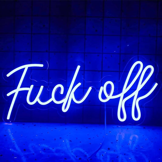 Neon Sign Fuck Off Blue Neon Lights for Wall Decor USB/Switch Operated Real Neon Wall Signs for Bedroom, Art Decorative Letter for Game Room,Bar Office Party Holiday Christmas，Aesthetic Décor for Living Room