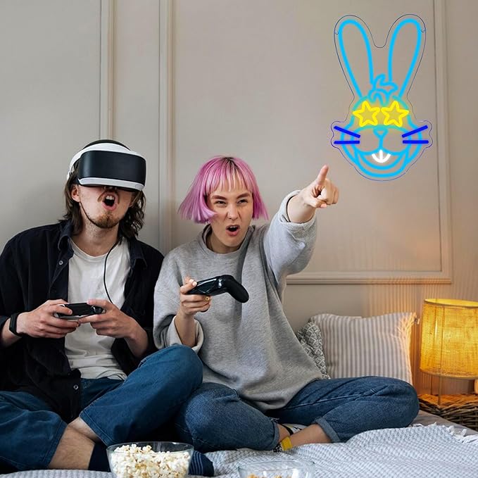 Anime Cartoon Bonnie Rabbit Neon Signs for Wall Decor,Dimmable Cartoon Bunny Neon Light,USB Powered Game Sign for Bedroom Gaming Room Man Cave Bar Birthday Gifts(10 * 16.1in)