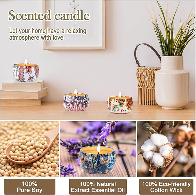 Scented Candles Gift Set for womem, 4 Pack Aromatherapy Candles for Home Scented, Long Lasting Soy Candle Lavender Candle Birthday Chrismas Gifts for Women Mom Bath Spa Yoga Candles