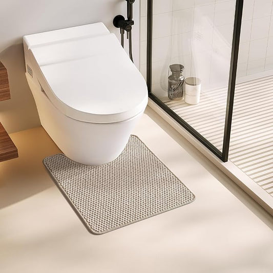 Chenille Bath Mat, Super Absorbent Non Slip Thin, Quick Dry U-Shaped, Beige 20x24