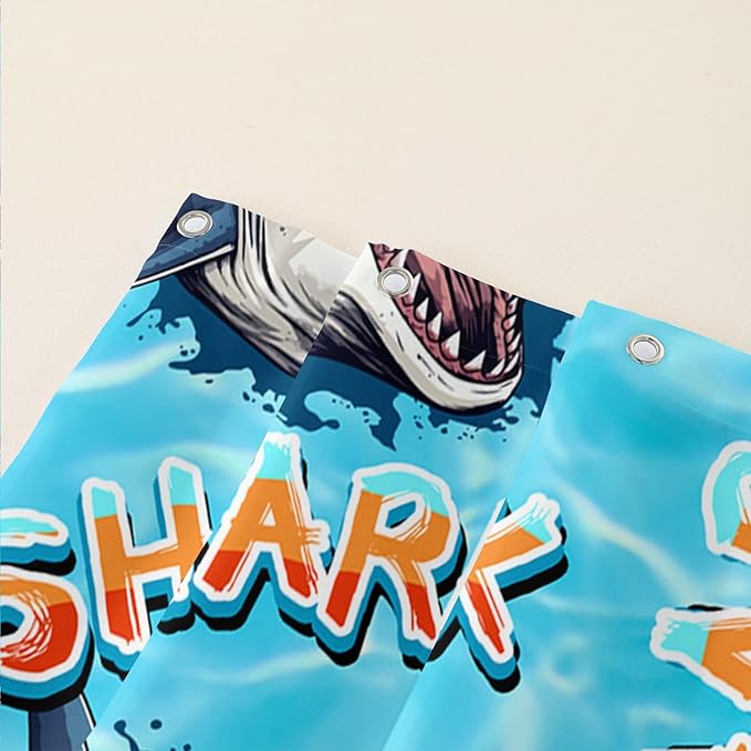 AILONEN Blue Shark Shower Curtain,Scream Shark Bath Curtain Gifts for Kids,Ocean Animal Polyester Waterproof with 12 Plastic Hooks, 72" W*96" H Blue