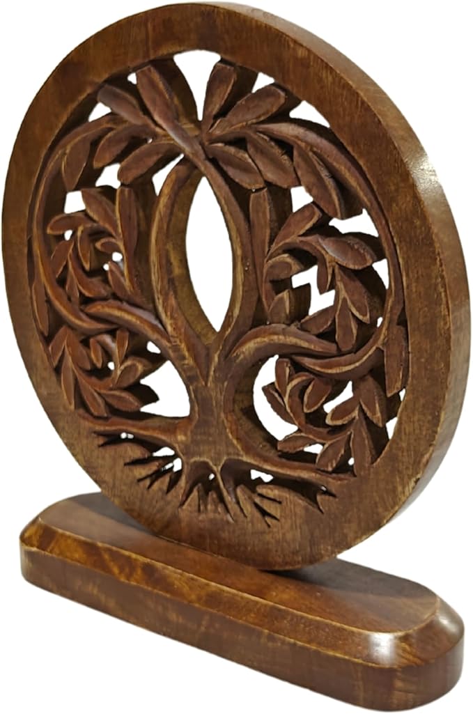 VANIYA CRAFTS® Wooden Carved Handmade Engraved Table Decor Tree Shape Table Sculpture Home Decor Statue for Living Room, Bedroom, Office Desktop, Cabinets