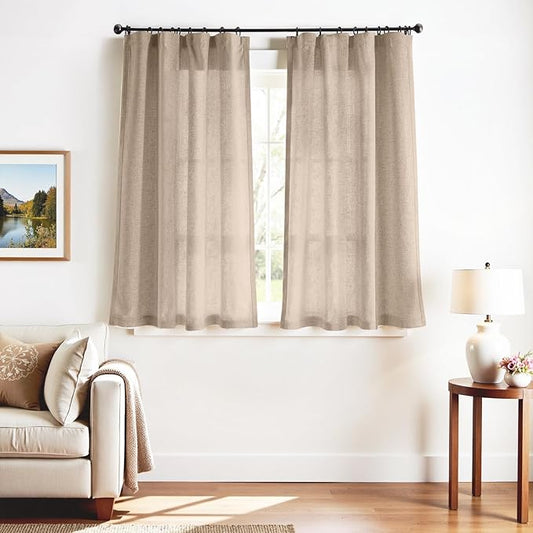 jinchan Linen Curtains for Living Room Drapes Rod Pocket Back Tab Linen Blend Farmhouse Curtains Window Treatments Panelsfor Bedroom Patio Door 2 Panels Inches Taupe W50 x L63