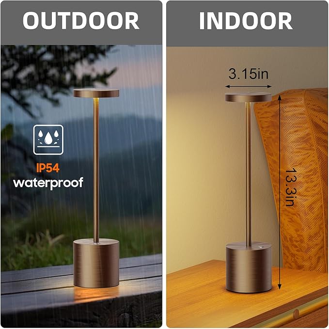 SAKRINGT Cordless Table Lamps Rechargeable,6000mAh Portable Battery Operated LED Table Light for Restaurant Outdoor Brown