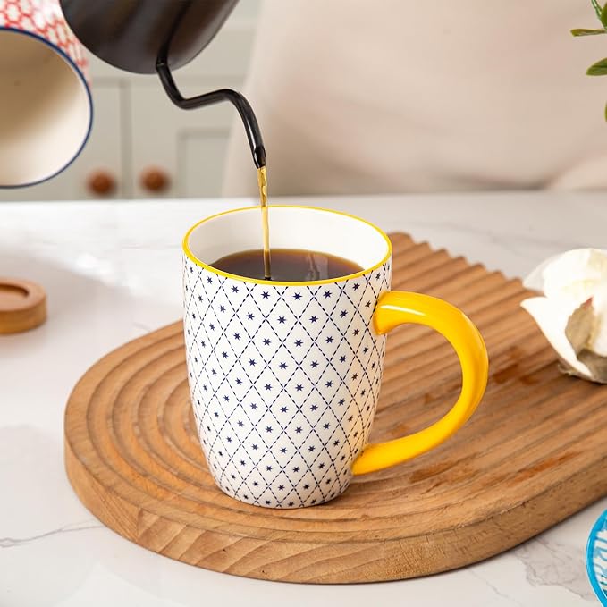 Ceramic Coffee Mugs Set - 16 Oz Large Porcelain Tea Cups with Handle for Men Women Cappuccino Latte Cocoa - Microwave Dishwasher Safe - Christmas Housewarming Gift - Set of 6 - Assorted Colors