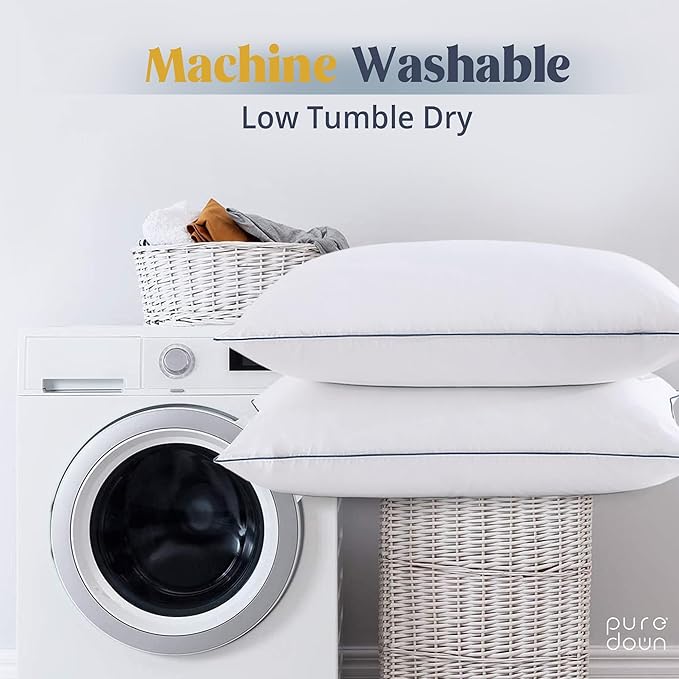 puredown® Goose Feathers and Polyester Fiber Pillow, Made in USA, 100 Cotton Cover, Medium Firm Bed Pillows for Sleeping, Hotel Collection Pillows Standard Size of 2