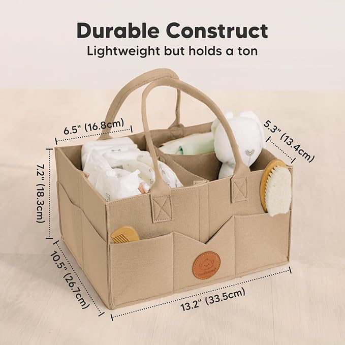 KeaBabies Diaper Caddy Organizer - Baby Organizer for Nursery, Car Storage Organizer, Baby Gift Basket, Changing Table Organizer, Portable Diaper Organizer Caddy for Girls, Boys (Taupe)