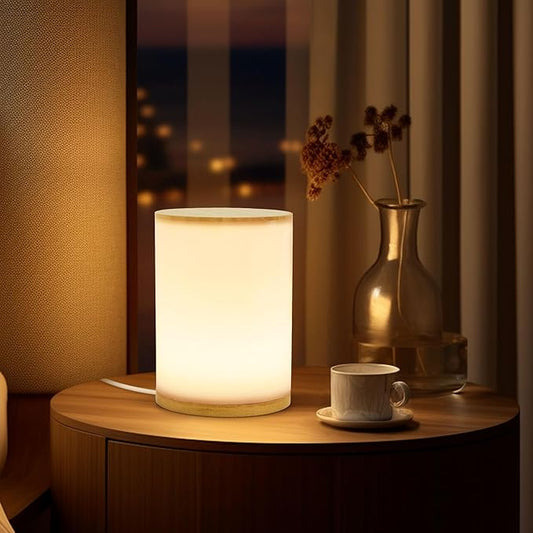Mini Bamboo Bedside Table Lamp for Bedroom,Cozy PC Shade,Soft Ambient Nightstand Night Light for Kids Room,Bedroom,Dorm,Nursery