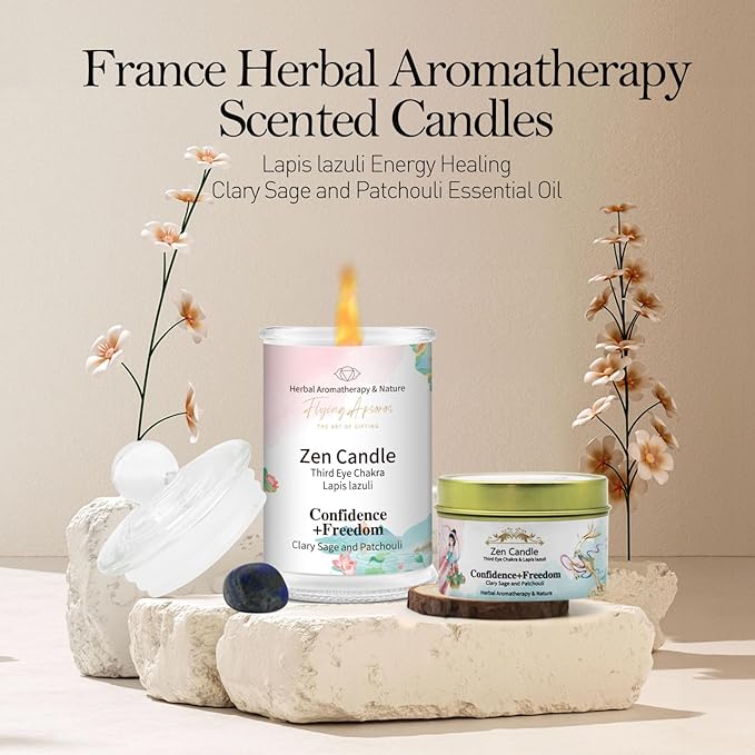 APSARAS Confidence+Freedom Scented Candles, Clary Sage and Patchouli Aromatherapy Spring Candle Sets for Women Gift for Bathroom, Jar Non Toxic Soy Candles for Home Scented, 36 Hours Burn Time