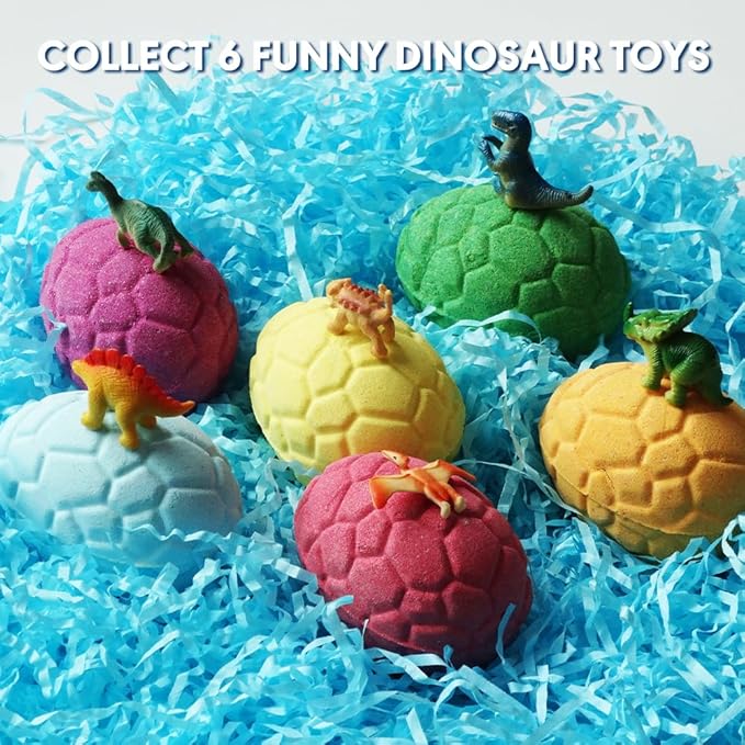 Bath Bombs for Boys with Surprise Inside, KAV Dino Large Bathbombs Giftset, 6 Pcs Egg Bubble Bath Bomb for Men, Fizzies Skin Safe, Girls Natural Organic Bathbomb Gift Set Surprise