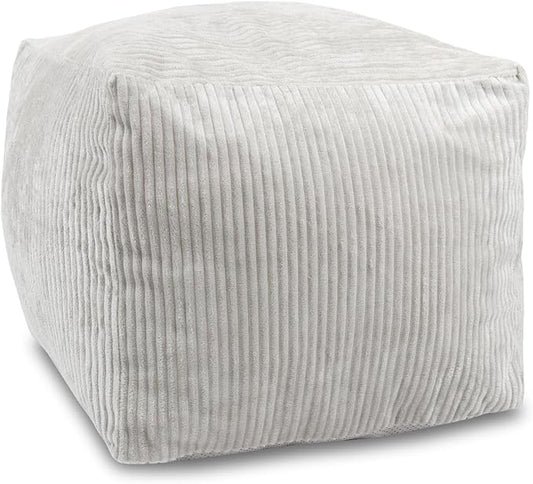 Sexysamba Square Corduroy Pouf Cover Only, 20"x 16" Unstuffed Decorative Ottoman Foot Stool Rest, Washable Storage Bean Bag Chair Floor Pouf Covers for Living Room Bedroom, Grey