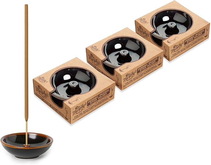 Murphy’s Naturals Stoneware Incense Stick Holder, Brown, 4.5” Ash Catcher for Outdoor Use, Durable & Stylish Design for Easy Clean-Up, 3-Pack