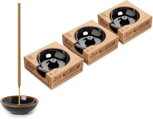 Murphy’s Naturals Stoneware Incense Stick Holder, Brown, 4.5” Ash Catcher for Outdoor Use, Durable & Stylish Design for Easy Clean-Up, 3-Pack