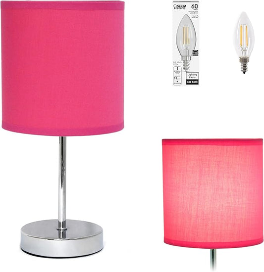Simple Designs LT2007-HPK-LB Basic Chrome Mini Table Lamp for Living Room, Nightstand, Desk, Countertop, Hot Pink, with Feit LED Bulb Included