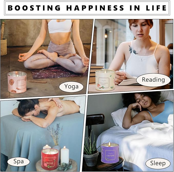 4 Pack Aromatherapy Candles for Home Scented, 200H Long Lasting Soy Candles for Stress Relief, Meditation, Yoga, SPA, Relaxing, Jar Candle Gifts for Women, Birthday, Valentine, Anniversary, Christmas