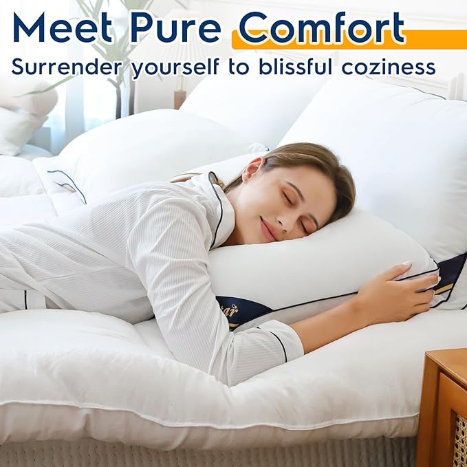 OTOSTAR Pillows King Size Set of 4 Bed Pillows for Sleeping Cooling Pillows 4 Pack with 3D Microfiber Filling Breathable Cover Pillows for Back Stomach or Side Sleepers Soft Fluffy Pillows for Bed