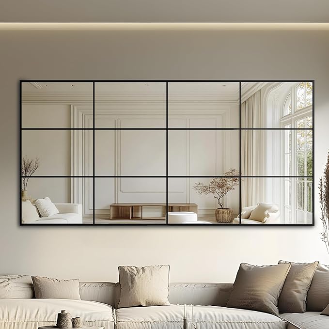 Antok Decorative Mirrors for Wall Decor, 72" x 36" Decorative Wall Mirror Black Window Mirrors Wall Mounted Decorative Mirror for Living Room Dining Room Hallway Entryway，Black,Retro Rect Style