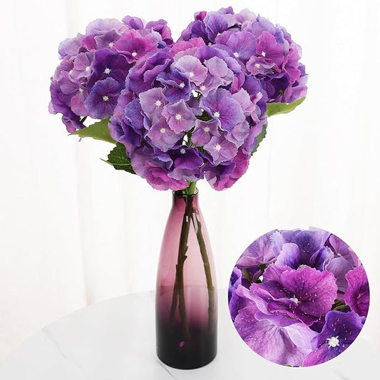 3Pcs 21” Hydrangea Artificial Flowers, Large Real Touch Hydrangea, Lifelike Faux Purple Hydrangeas, Fake Hydrangea Stems Perfect for Home Decor, Wedding, Party, Christmas,Centerpiece Decor - Purple
