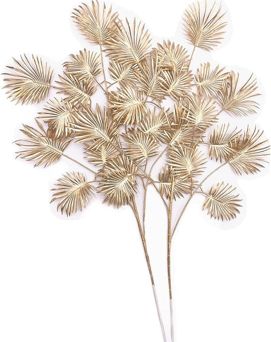 Christmas Decor Artificial Gold Plants 30" Tall 2 Pack, Faux Golden Fans Palm Leaves Plastic Fake Tropical Grass Flowers for Home Indoor Room Wedding Centerpiece Decoration Hall Table Vase Filler DIY