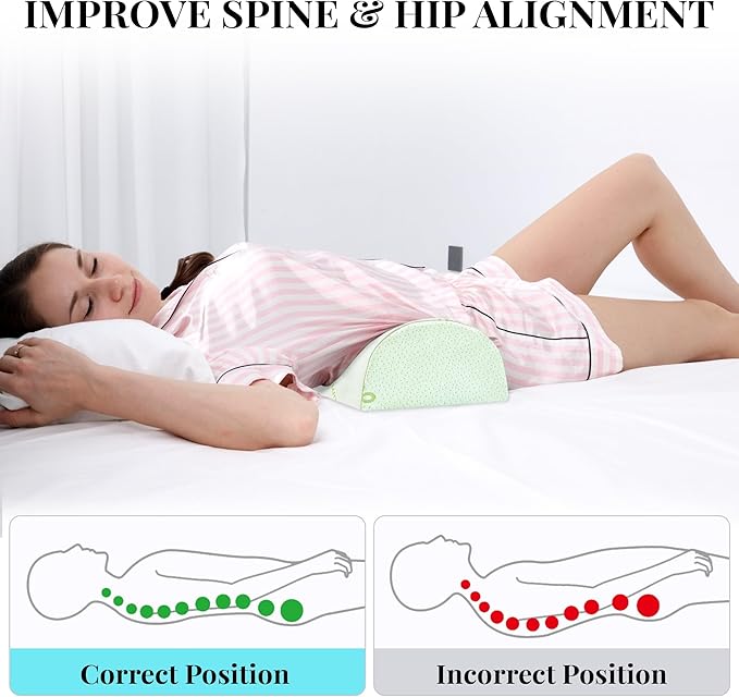 Large Knee Pillow for Side Sleepers Memory Foam Leg Pillows for Sleeping Yoga Bed Half Moon Bolster Pillow for Neck Pain Relief with Pillowcase 23.6"x8.7"x5"(Air Layer Green, Extended Size)