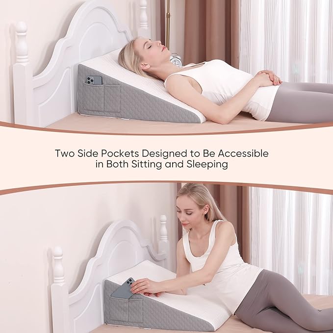 Forias Wedge Pillow for Sleeping 10" Bed Wedge Pillow for After Surgery - 1.5" Memory Foam Top, Triangle Pillow Wedge Ideal for Acid Reflux GERD Snoring Heartburn Pregnancy Lower Back Pain