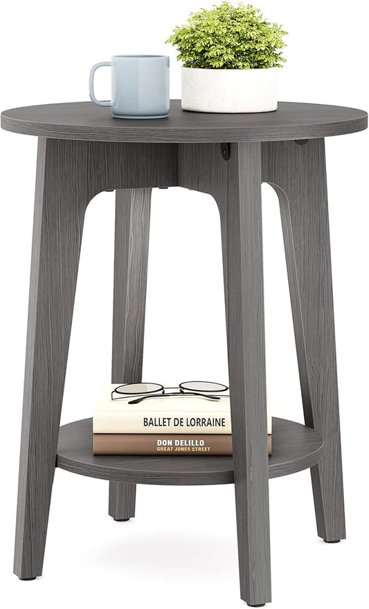 VASAGLE Side Table, Small Round End Table with Lower Shelf, Nightstand for Small Spaces, Living Room, Bedroom, Smoky Gray ULET283T68