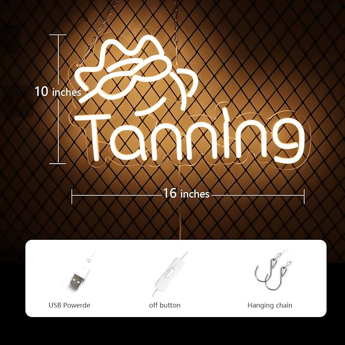 JFLLamp Tanning Neon Signs for Wall Decor Neon Lights for Bedroom Led Business Signs Suitable for Tanning Shop Christmas Birthday Party Unique Gift for Lover, 5V Power Adapter, 16*10 Inch(Warm White)