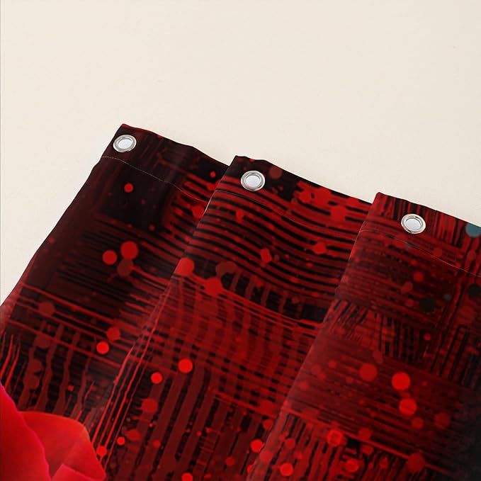 AILONEN Red Rose Shower Curtain for Bathroom, Romantic Rose Flower Bath Curtain,Grey Abstract Waterproof Floral Butterfly Print Shower Curtain Decoration with 12 Plastic Hooks, 60" W*72" H