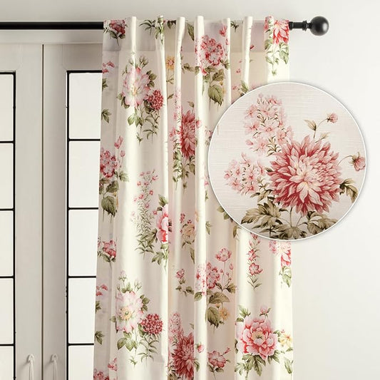 Maison d' Hermine Curtains for Living Room 100% Cotton 96 inch Length One Panel Light Filtering Curtains for Bedroom Windows with Rod and Loop Pockets Drapes (Swyncombe Coral, 50" W x 96" L)