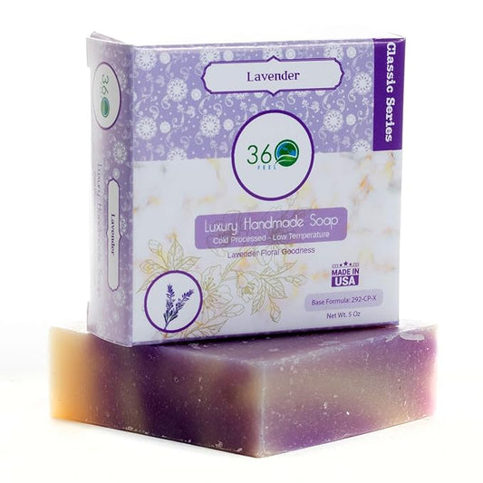 360Feel Lavender Soap -5oz Castile Handmade Soap bar - floral fragrance - Pure Essential Oil Natural Soaps- Great as Anniversary Wedding Gifts Christmas stocking stuffer