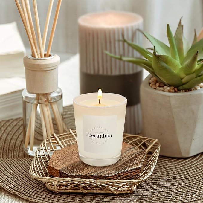 Candles for Home Scented, 3 Pack White Glass Jar Candles, Roses, Red Wine, Geranium Candles, Aromatherapy Candle Set for Stress Relief or Best Gift