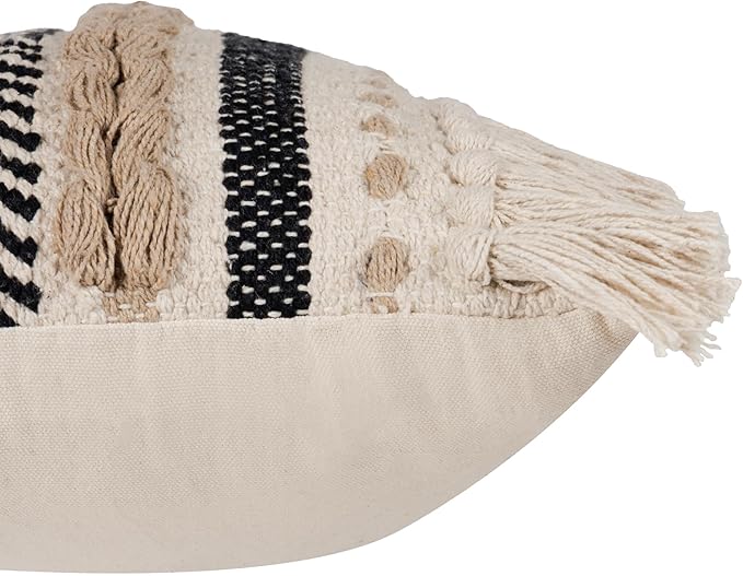 REDEARTH · Boho Textured Throw Pillow Cushion Covers - Lumbar Woven Tufted Decorative Farmhouse Cases Set for Couch, Sofa, Bed, Chair, Dining, Patio, Outdoor; 100% Cotton (12"x20", Black) Pack of 2