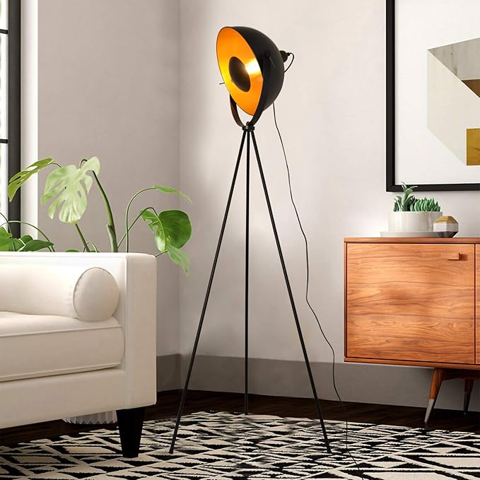 Modern Industrial Tripod LED Satellite Floor Table Lamp - Vintage Adjustable Reading Standing Desk Light Deco - Movie Media Nautical Elegant Design Lighting for Living Room Bedroom(Black,E26 Base)