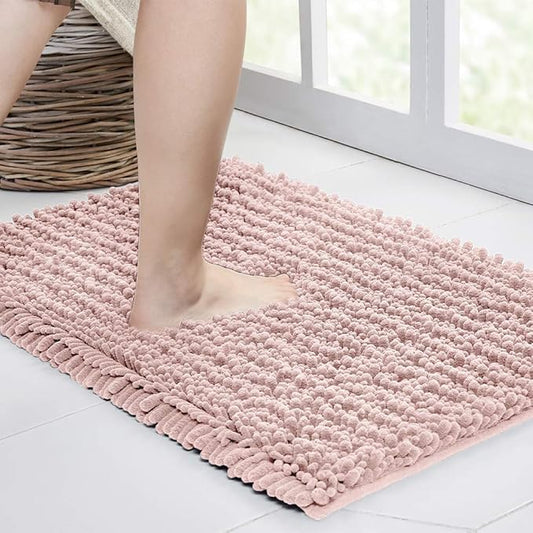 Walensee Bathroom Rug Non Slip Bath Mat (44x24 Inch Dusty Pink) Water Absorbent Super Soft Shaggy Chenille Machine Washable Dry Extra Thick Perfect Absorbant Best Large Plush Carpet for Shower Floor