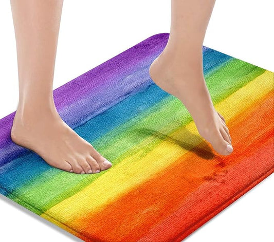 Britimes Bath Mat for Bathroom, Colorful Stripe Rainbow Washable Cover Floor Rug Carpets Floor Mat Bathroom Decorations 20x32 Inches for Kitchen Bedroom Indoor