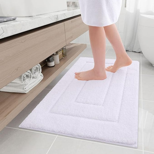 Buganda Bathroom Rugs, 36" x 24", Soft and Absorbent Microfiber Bath Rugs, Non-Slip Shaggy Shower Carpet, Machine Wash Dry Bath Mats for Bathroom Floor, Tub and Shower, White