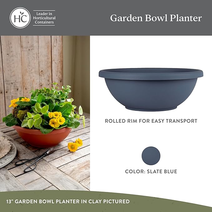 The HC Companies Shallow Planter with Drainage - Contemporary Garden Bowl Planter for Flowers, Herbs & More - Round Succulent Planter Pot for Indoors and Outdoors (20" Slate Blue, Pack of 2)