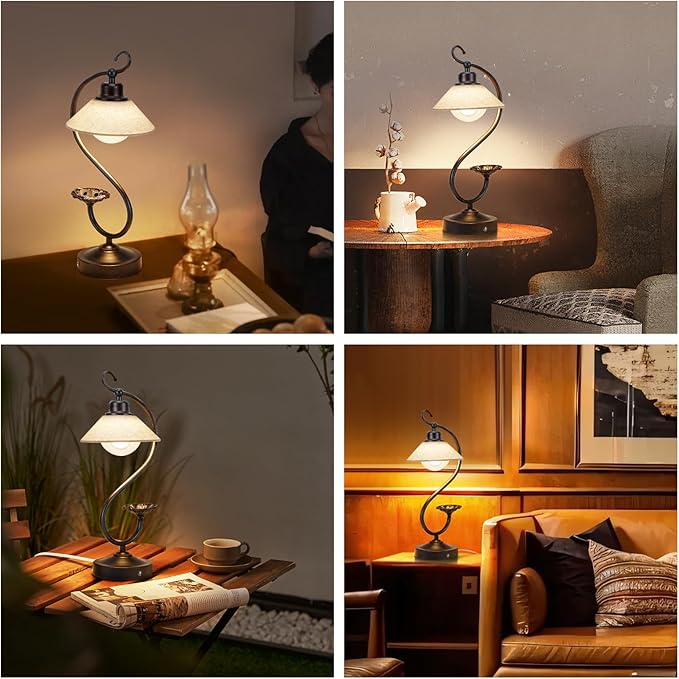V05 Vintage Flower Table Lamp - Dimmable Nightstand Lamps with USB C+A Charging Ports, Farmhouse Touch Bedside Lamp, Unique Small LED Lamps for Bedroom, Living Room, Entry, Dining, Entryway